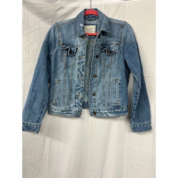 Abercrombie & Fitch Light Wash Denim Jacket Classic Distressed Look Size M - Picture 1 of 5